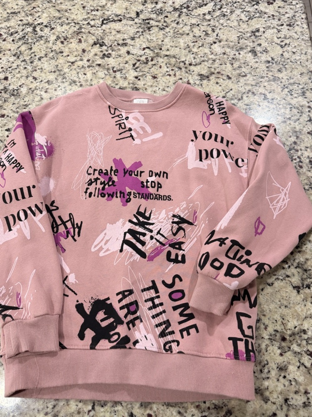 Zara Pink Graphic Scribble Crewneck Sweatshirt